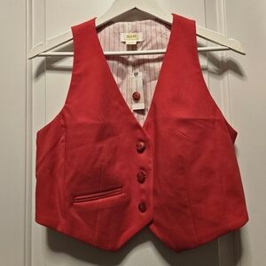 Anthropologie Vibrant Red Button-Front Vest